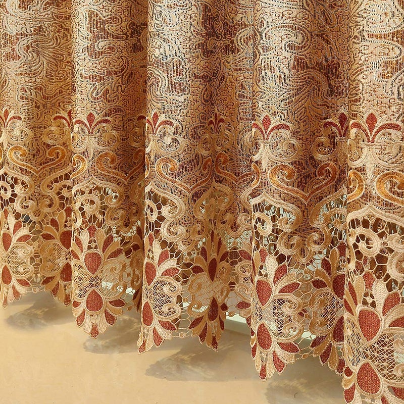 ELKCA European Embroidered Curtains for Living Room Luxury Brown Embroidered Window Curtains for Kitchen (52" W x 96" L,Pack of 2) - Image 4